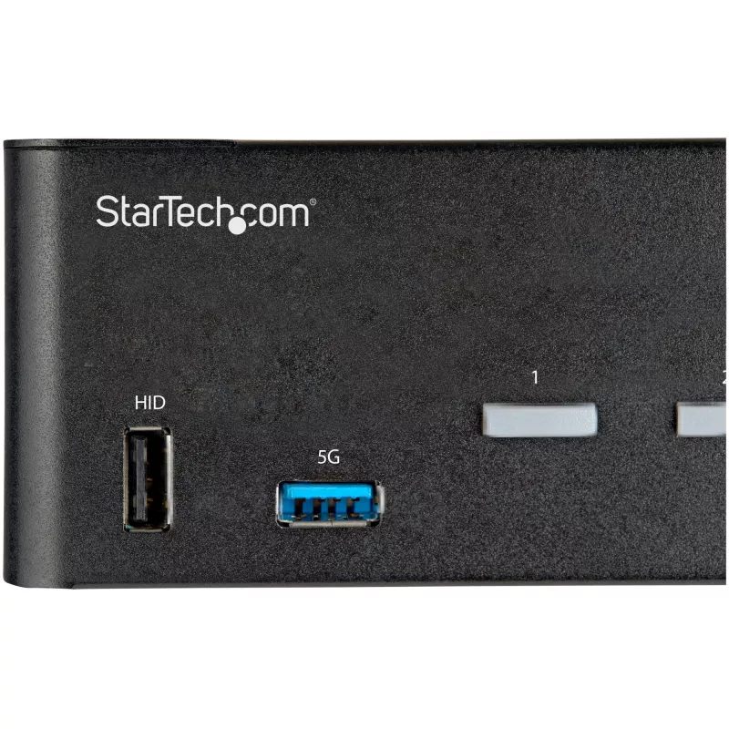 StarTech.com 2-portowy przełącznik KVM Dual Monitor HDMI – 4K 60 Hz Ultra HD HDR – biurkowy przełącznik KVM HDMI 2.0 4K z 2-portowym hubem USB 3.0 (5 Gb/s) i 4x USB 2.0 HID, audio – przełączanie skrótami klawiszowymi – TAA