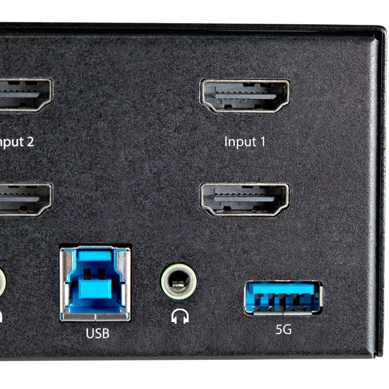 StarTech.com 2-portowy przełącznik KVM Dual Monitor HDMI – 4K 60 Hz Ultra HD HDR – biurkowy przełącznik KVM HDMI 2.0 4K z 2-portowym hubem USB 3.0 (5 Gb/s) i 4x USB 2.0 HID, audio – przełączanie skrótami klawiszowymi – TAA
