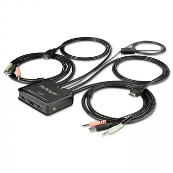 StarTech.com 2-portowy przełącznik KVM HDMI - 4K 60 Hz - Kompaktowy 2-portowy przełącznik KVM UHD/Ultra HD USB do komputera stacjonarnego ze zintegrowanymi kablami 1,2 m i audio - zasilany magistralą i zdalne przełączanie - MacBook ThinkPad