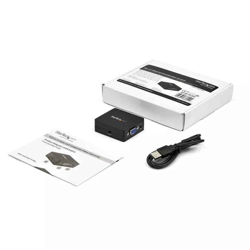 StarTech.com Konwerter VGA na RCA i S-Video - zasilanie USB, Aktywny konwerter wideo, Czarny, CE, FCC, REACH, 1920 x 1080 pikseli, 640 x 480, 1920 x 1080 pikseli, 60 Hz