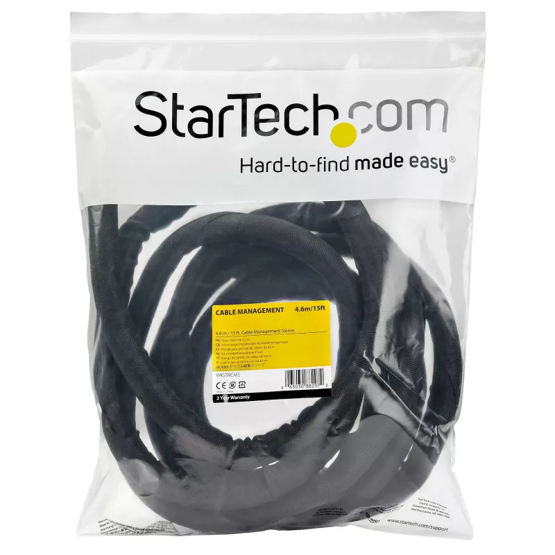 StarTech.com 15' (4.6m) osłona na kable - elastyczny spiralny organizer kabli - średnica rozszerzalna 1,0-1,5 cala - osłona rozszerzalna z poliestru - organizer/ochrona/ukrywanie kabli - czarny przycinany organizer kabli