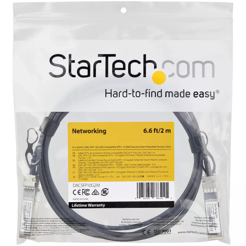 StarTech.com Dell EMC DAC-SFP-10G-2M Kompatybilny 2m 10G SFP+ to SFP+ Direct Attach kabel Twinax - 10GbE SFP+ miedź DAC 10 Gbps Low Power Passive Mini GBIC/transceiver Module DAC