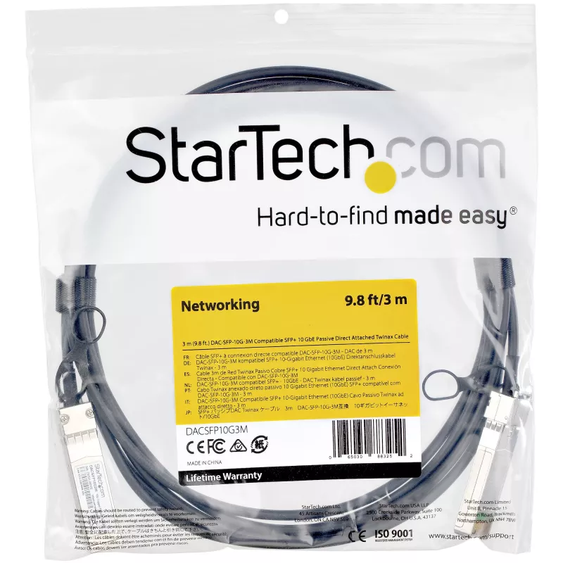 StarTech.com Dell EMC DAC-SFP-10G-3M Kompatybilny 3m 10G SFP+ na SFP+ kabel bezpośredniego podłączenia Twinax - 10GbE SFP+ miedziany DAC 10 Gbps niskomocowy pasywny Mini GBIC/transceiver moduł DAC