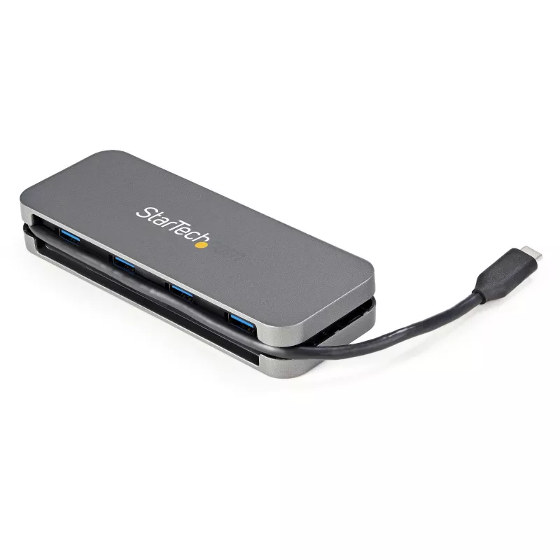 StarTech.com ~ Koncentrator USB C z 4 portami - 4x USB-A - Koncentrator USB 3.0 Type-C - USB 3.2 Gen 1 (5 Gb/s) - Zasilany z magistrali przenośny adapter koncentratora laptopa USB-C na USB-A - Kabel 11,2 cala (28,5 cm) z zarządzaniem kablami
