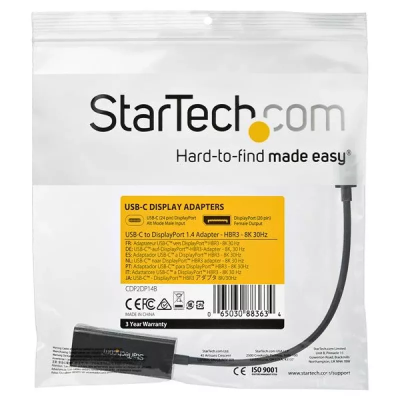 StarTech.com Adapter USB-C na DisplayPort - 8K/5K/4K USB Type-C na DP 1.4 Alt Mode, konwerter wideo - HBR3/DSC/HDR - 8K 60 Hz, zgodny z Thunderbolt 3, adapter do monitora DisplayPort