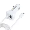 StarTech.com Ładowarka samochodowa Lightning ze zwijanym kablem, zwijany kabel Lightning 1 m, 12 W, biała, adapter samochodowy USB z 2 portami do telefonów i tabletów, podwójna ładowarka samochodowa USB do iPhone'a