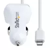 StarTech.com Ładowarka samochodowa Lightning ze zwijanym kablem, zwijany kabel Lightning 1 m, 12 W, biała, adapter samochodowy USB z 2 portami do telefonów i tabletów, podwójna ładowarka samochodowa USB do iPhone'a