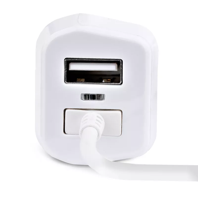 StarTech.com Ładowarka samochodowa Lightning ze zwijanym kablem, zwijany kabel Lightning 1 m, 12 W, biała, adapter samochodowy USB z 2 portami do telefonów i tabletów, podwójna ładowarka samochodowa USB do iPhone'a
