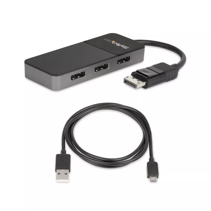 StarTech.com 3 Port Multi Monitor Adapter - DisplayPort 1.4 do 3x 4K DisplayPort Video Splitter - Podwójny lub Potrójny 4K - Hub MST DisplayPort do Laptopa/Komputera dla Wielu Monitorów - Tylko dla PC z Windows