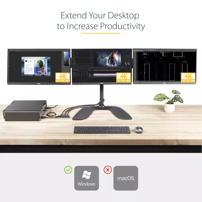 StarTech.com 3 Port Multi Monitor Adapter - DisplayPort 1.4 do 3x 4K DisplayPort Video Splitter - Podwójny lub Potrójny 4K - Hub MST DisplayPort do Laptopa/Komputera dla Wielu Monitorów - Tylko dla PC z Windows
