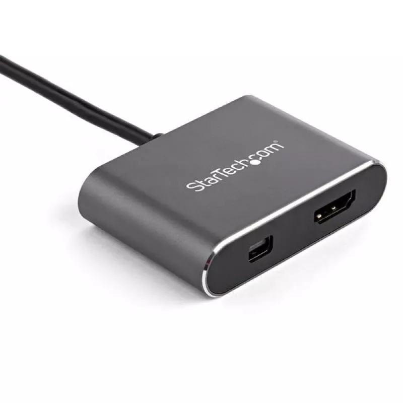 StarTech.com Wieloportowy adapter wideo USB C — 4K 60 Hz USB-C na HDMI 2.0 lub Mini DisplayPort 1.2 — konwerter wyświetlacza USB-C 2-w-1 HDMI/MDP HBR2 HDR — zgodny z TB3