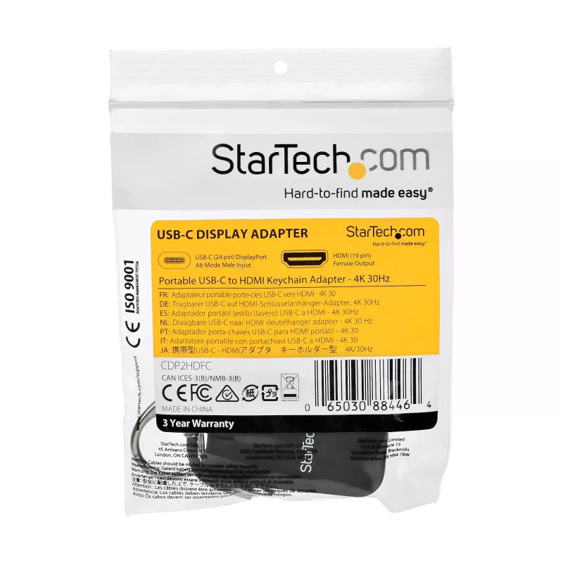 StarTech.com Kompaktowy adapter USB C na HDMI - Konwerter wideo USB Type-C na HDMI 4K 30 Hz z kółkiem do breloczka - Klucz sprzętowy USB-C DP Alt Mode na monitor HDMI - Kompatybilny z Thunderbolt 3