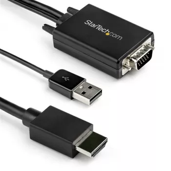 StarTech.com 2m Kabel konwertera VGA na HDMI z obsługą dźwięku USB i zasilaniem – analogowo-cyfrowy adapter kablowya wideo do podłączenia komputera PC z VGA do wyświetlacza HDMI – 1080p kabel monitorowy męski-męski