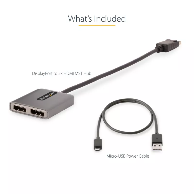 StarTech.com DP do Dual HDMI MST HUB - Podwójne HDMI 4K 60Hz - Adapter DisplayPort do wielu monitorów z kablem 1ft / 30cm - Hub DP 1.4 Multi Stream Transport, DSC | HBR3 - Rozdzielacz DP do HDMI