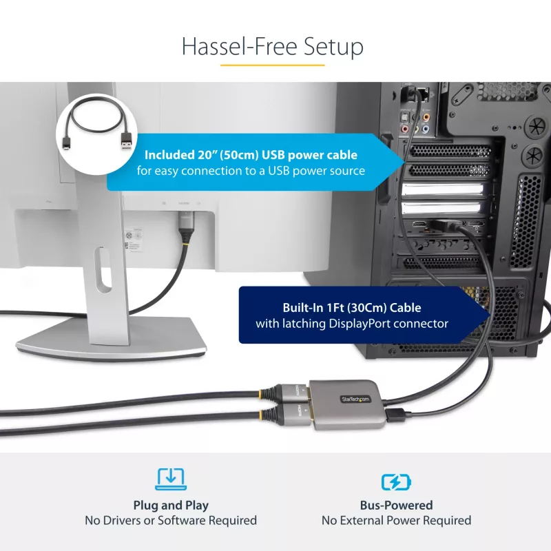StarTech.com DP do Dual HDMI MST HUB - Podwójne HDMI 4K 60Hz - Adapter DisplayPort do wielu monitorów z kablem 1ft / 30cm - Hub DP 1.4 Multi Stream Transport, DSC | HBR3 - Rozdzielacz DP do HDMI