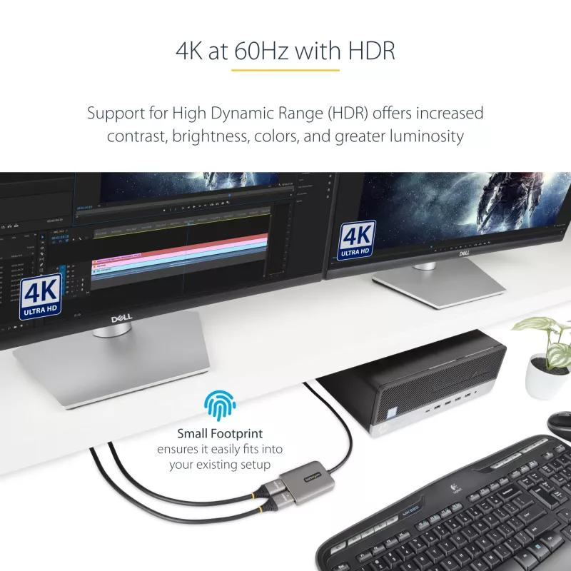 StarTech.com DP do Dual HDMI MST HUB - Podwójne HDMI 4K 60Hz - Adapter DisplayPort do wielu monitorów z kablem 1ft / 30cm - Hub DP 1.4 Multi Stream Transport, DSC | HBR3 - Rozdzielacz DP do HDMI