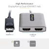 StarTech.com DP do Dual HDMI MST HUB - Podwójne HDMI 4K 60Hz - Adapter DisplayPort do wielu monitorów z kablem 1ft / 30cm - Hub DP 1.4 Multi Stream Transport, DSC | HBR3 - Rozdzielacz DP do HDMI