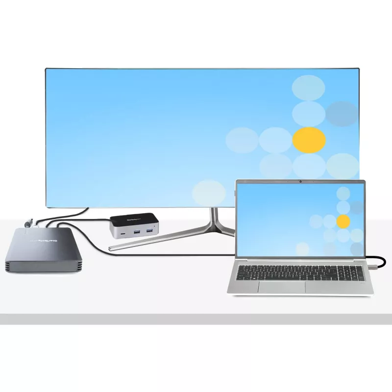 StarTech.com 4-zatokowa obudowa Thunderbolt 3 NVMe, dla dysków SSD M.2 NVMe, 1x wideo DisplayPort/ 2x porty downstream TB3, 40Gbps, zasilacz 72W, zewnętrzna obudowa dysku twardego