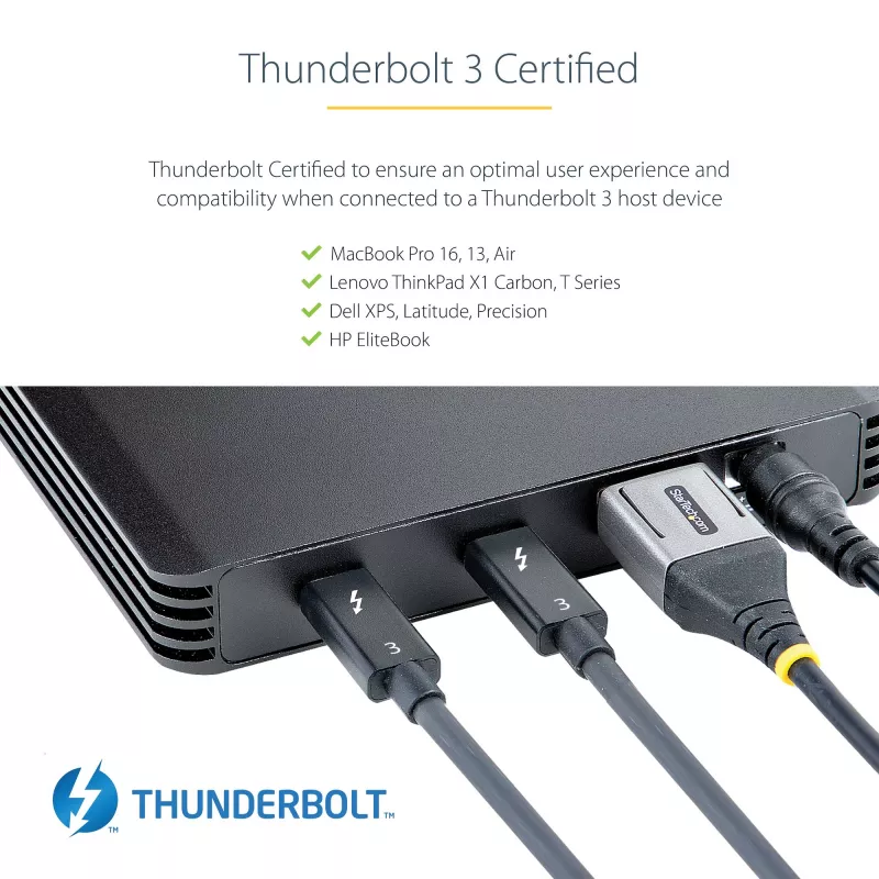 StarTech.com 4-zatokowa obudowa Thunderbolt 3 NVMe, dla dysków SSD M.2 NVMe, 1x wideo DisplayPort/ 2x porty downstream TB3, 40Gbps, zasilacz 72W, zewnętrzna obudowa dysku twardego