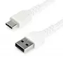 StarTech.com Kabel USB A do USB C 1 m – Wytrzymały kabel szybkiego ładowania i synchronizacji USB 2.0 do USB typu C – Solidny płaszcz TPE z włóknem aramidowym M/M 3 A biały – Samsung S10, iPad Pro, Pixel