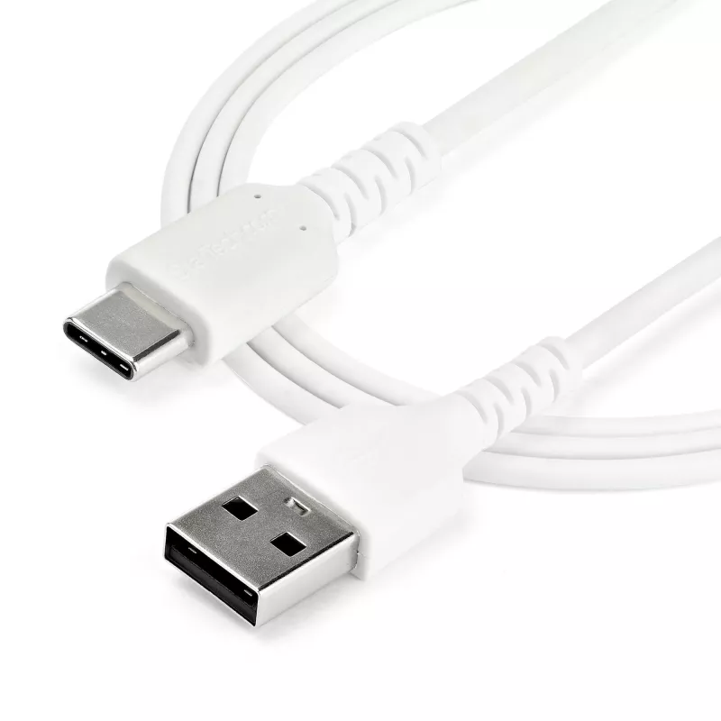 StarTech.com Kabel USB A do USB C 1 m – Wytrzymały kabel szybkiego ładowania i synchronizacji USB 2.0 do USB typu C – Solidny płaszcz TPE z włóknem aramidowym M/M 3 A biały – Samsung S10, iPad Pro, Pixel
