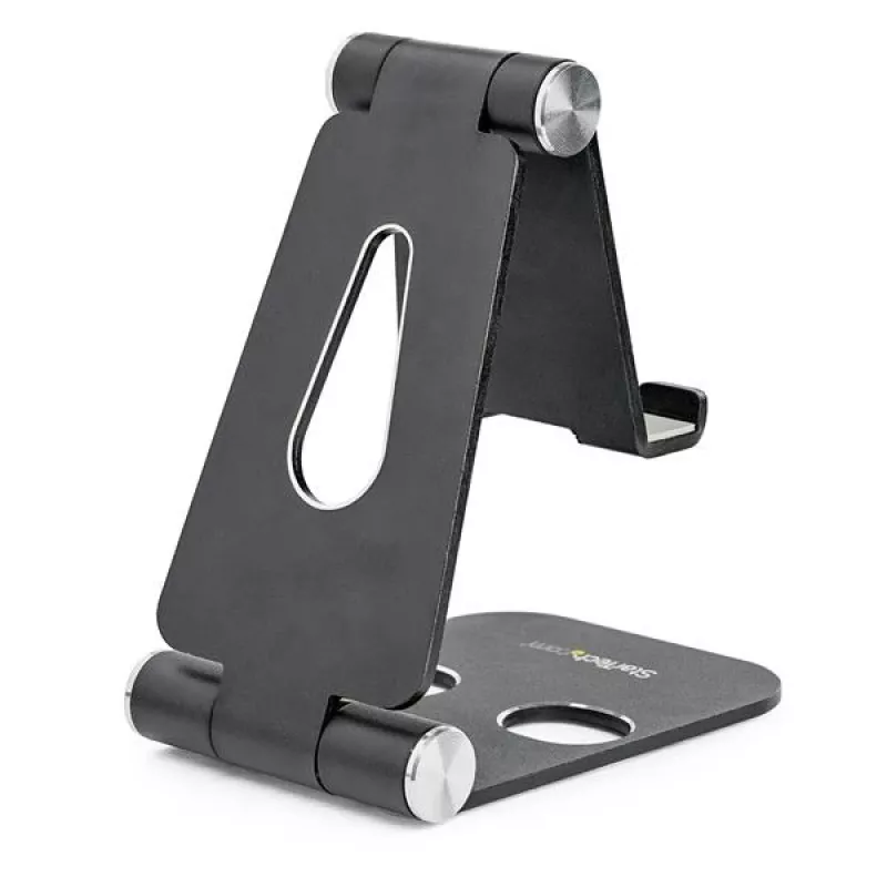 StarTech.com Stojak na telefon i tablet - Składany uniwersalny uchwyt do urządzeń mobilnych dla smartfonów i tabletów - Regulowany ergonomiczny stojak na telefon komórkowy na biurko pod wieloma kątami - Przenośny - Czarny