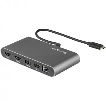 StarTech.com Mini stacja dokująca Thunderbolt z obsługą dwóch monitorów, 4K 60 Hz HDMI, bezsterownikowy hub dla Windows i Mac, Gigabit Ethernet, 1x USB 5 Gb/s i 1x USB 2.0, kabel 11 cali (28 cm)
