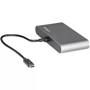 StarTech.com Mini stacja dokująca Thunderbolt z obsługą dwóch monitorów, 4K 60 Hz HDMI, bezsterownikowy hub dla Windows i Mac, Gigabit Ethernet, 1x USB 5 Gb/s i 1x USB 2.0, kabel 11 cali (28 cm)