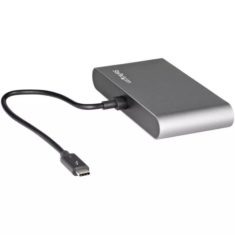 StarTech.com Mini stacja dokująca Thunderbolt z obsługą dwóch monitorów, 4K 60 Hz HDMI, bezsterownikowy hub dla Windows i Mac, Gigabit Ethernet, 1x USB 5 Gb/s i 1x USB 2.0, kabel 11 cali (28 cm)