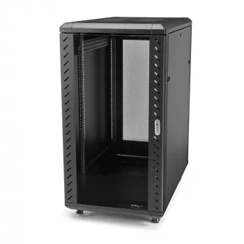 StarTech.com 4-słupkowa szafa rack 32U, zamykana na klucz szafa rack 19 cali na sprzęt komputerowy / AV / IT, szafa sieciowa do biura / domu z kółkami i regulowanymi szynami montażowymi