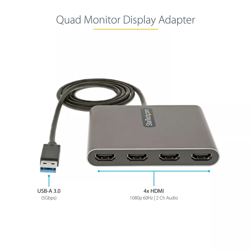 StarTech.com USB 3.0 do Quad HDMI Adapter, USB do 4x HDMI Konwerter Monitora dla Windows (brak wsparcia dla macOS/ChromeOS/Linux) - TAA