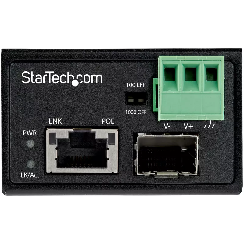 StarTech.com PoE+ Przemysłowy konwerter mediów światłowodowych na Ethernet 30W - SFP na RJ45 - Jednomodowy/Wielomodowy światłowód na miedź Gigabit Ethernet - Mini/Kompaktowy rozmiar - IP-30/ -40 do +75°C