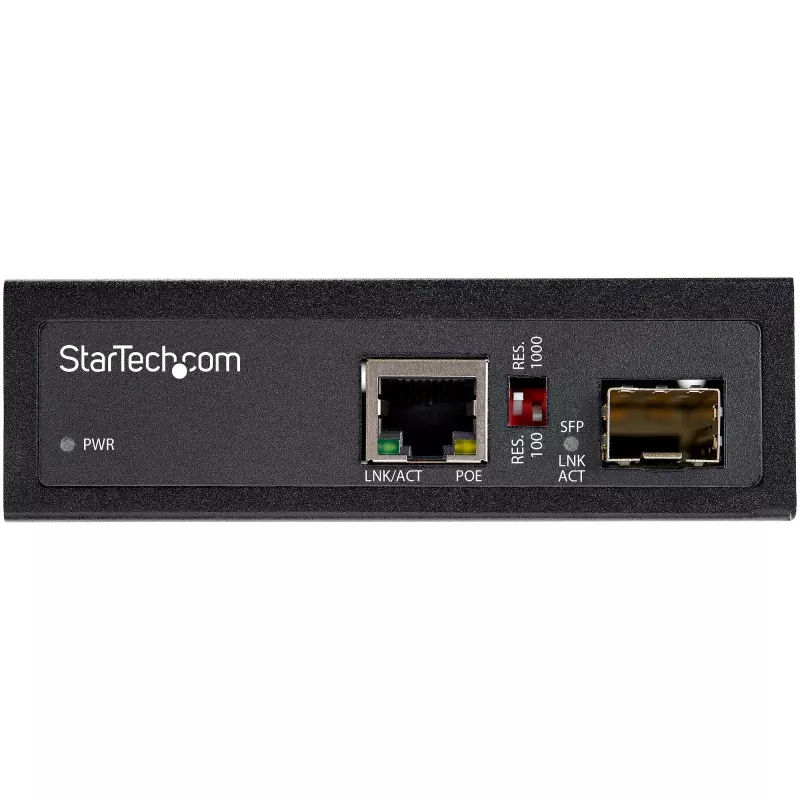 StarTech.com PoE+ Przemysłowy konwerter mediów światłowód-Ethernet 60W - SFP na RJ45 - Gigabit Ethernet jednomodowy/wielomodowy światłowód na miedź - Kompaktowy rozmiar - IP30 / -40 do +75°C