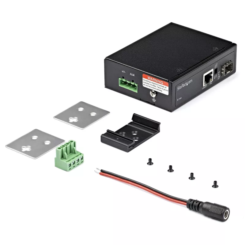 StarTech.com PoE+ Przemysłowy konwerter mediów światłowód-Ethernet 60W - SFP na RJ45 - Gigabit Ethernet jednomodowy/wielomodowy światłowód na miedź - Kompaktowy rozmiar - IP30 / -40 do +75°C
