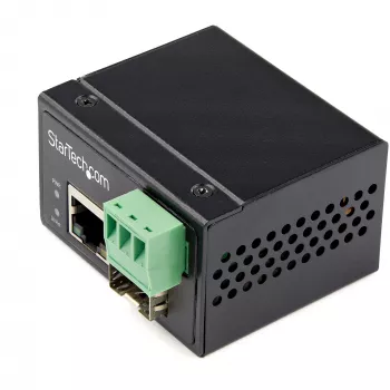 StarTech.com Przemysłowy konwerter mediów światłowód na Ethernet - 100 Mb/s SFP na RJ45/Cat6 - sieć światłowodowa jednomodowa/wielomodowa na miedzianą - 12-56 V DC - IP-30/ -40 do +75°C