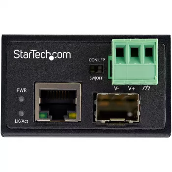 StarTech.com Przemysłowy konwerter mediów światłowód na Ethernet - 100 Mb/s SFP na RJ45/Cat6 - sieć światłowodowa jednomodowa/wielomodowa na miedzianą - 12-56 V DC - IP-30/ -40 do +75°C