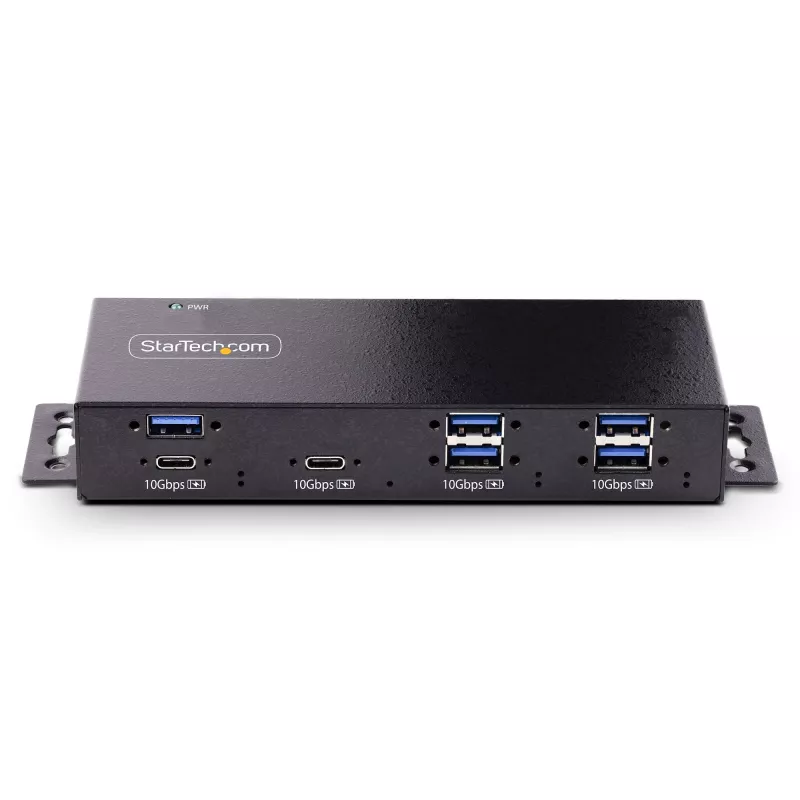 StarTech.com 7-portowy przemysłowy hub USB 10 Gb/s z zasilaczem, metalowy, montowalny, 5x porty downstream USB-A i 2x USB-C, ochrona ESD, zasilany hub USB, TAA