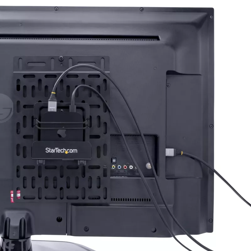 StarTech.com Uniwersalny uchwyt do akcesoriów TV – regulowany wspornik montażowy do TV i na ścianę – odtwarzacze multimedialne/router/modem/przełączniki AV i przedłużacze/Apple TV – ukryty uchwyt na dekoder za TV – 11 funtów (5 kg)