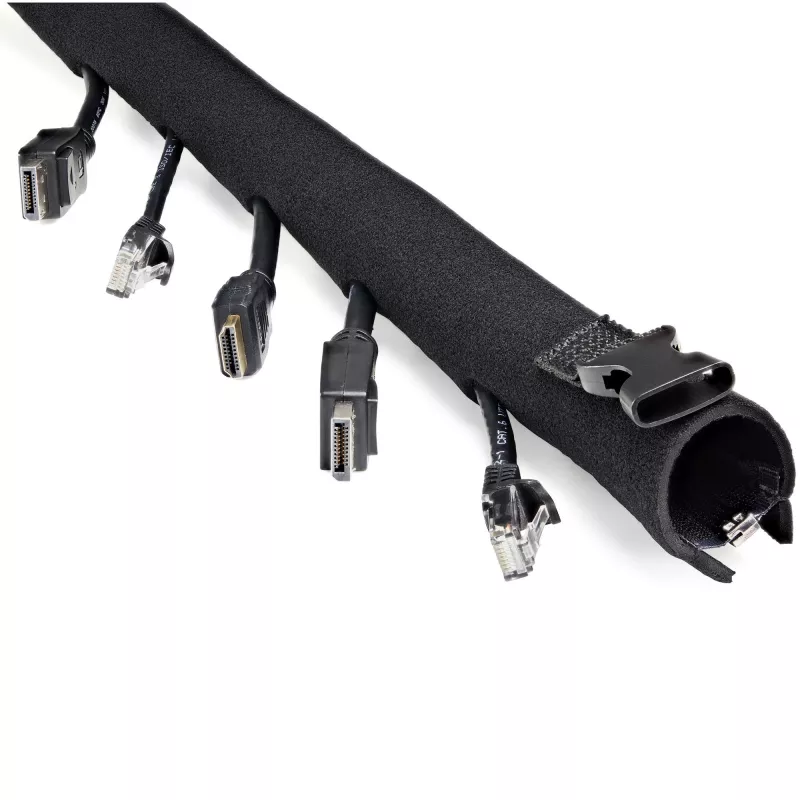 StarTech.com 40-calowy (1m) neoprenowy rękaw do zarządzania kablami z zamkiem błyskawicznym i klamrą - średnica 1,2 cala (3cm) - osłona/organizator kabli zasilających/sieciowych/AV do komputera/PC - elastyczny organizer kabli - czarny