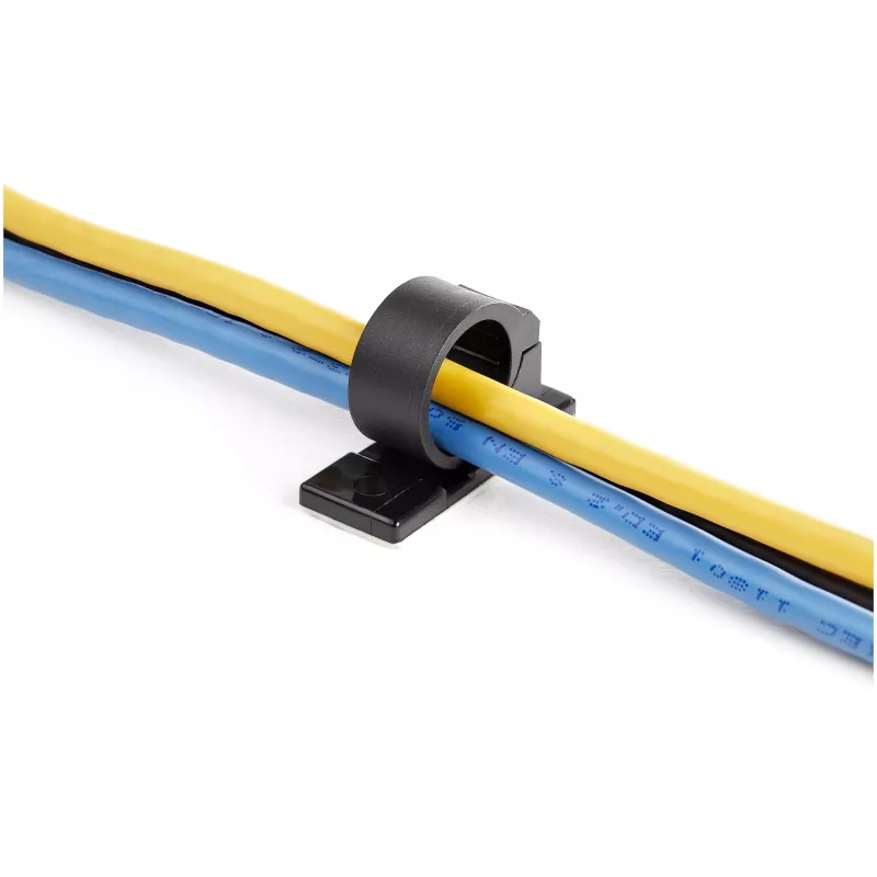 StarTech.com 100 samoprzylepnych klipsów do zarządzania kablami czarnych - organizer kabli sieciowych/Ethernet/do biurka/komputera - lepkie uchwyty na kable/przewody - nylonowe samoprzylepne zaciski z klasą ognioodporności UL/94V-2