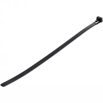 StarTech.com 10 cali (25 cm) opaski kablowe wielokrotnego użytku - szerokość 1/4 cala (7 mm), średnica wiązki 2-1/2 cala (65 mm), wytrzymałość na rozciąganie 50 funtów (22 kg), opaski nylonowe rozpinane, wewnętrzne/zewnętrzne, 94V-2/UL, 100 sztuk - czarne