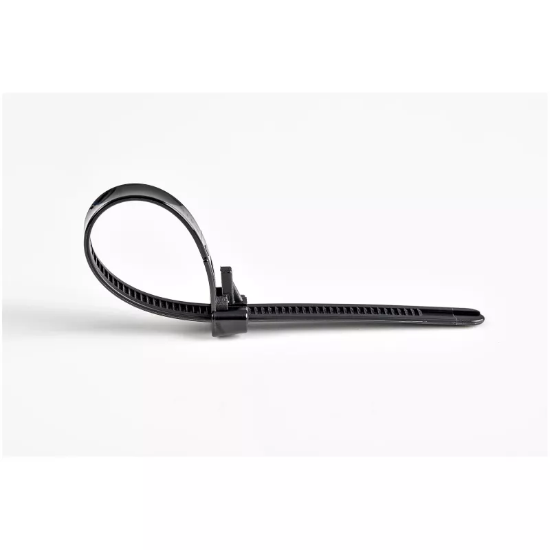 StarTech.com 10 cali (25 cm) opaski kablowe wielokrotnego użytku - szerokość 1/4 cala (7 mm), średnica wiązki 2-1/2 cala (65 mm), wytrzymałość na rozciąganie 50 funtów (22 kg), opaski nylonowe rozpinane, wewnętrzne/zewnętrzne, 94V-2/UL, 100 sztuk - czarne