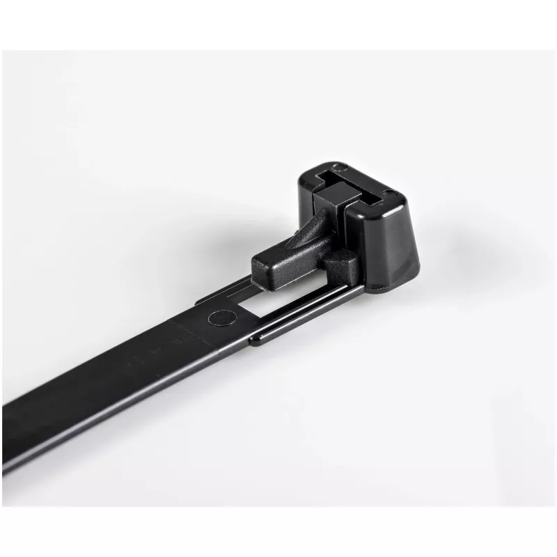 StarTech.com 10 cali (25 cm) opaski kablowe wielokrotnego użytku - szerokość 1/4 cala (7 mm), średnica wiązki 2-1/2 cala (65 mm), wytrzymałość na rozciąganie 50 funtów (22 kg), opaski nylonowe rozpinane, wewnętrzne/zewnętrzne, 94V-2/UL, 100 sztuk - czarne