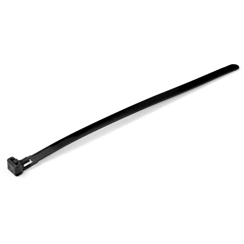 StarTech.com Opaski zaciskowe wielokrotnego użytku 8 cali (20 cm) – szerokość 1/4 cala (7 mm), średnica wiązki 1-7/8 cala (50 mm), wytrzymałość na rozciąganie 50 funtów (22 kg), opaski nylonowe rozłączane, do zastosowań wewnętrznych/zewnętrznych, klasyfikacja 94V-2/UL, opakowanie 100 szt. – czarne