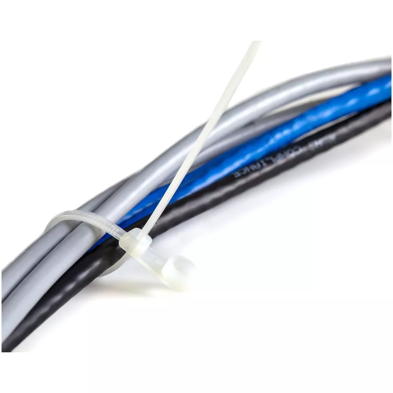 StarTech.com 4-calowe (10 cm) opaski zaciskowe z otworem montażowym - szerokość 1/16 cala (2 mm), średnica wiązki 7/8 cala (24 mm), wytrzymałość na rozciąganie 18 funtów (8 kg), nylon 66, samoblokujące opaski z otworem na śrubę, z certyfikatem UL, 100 sztuk