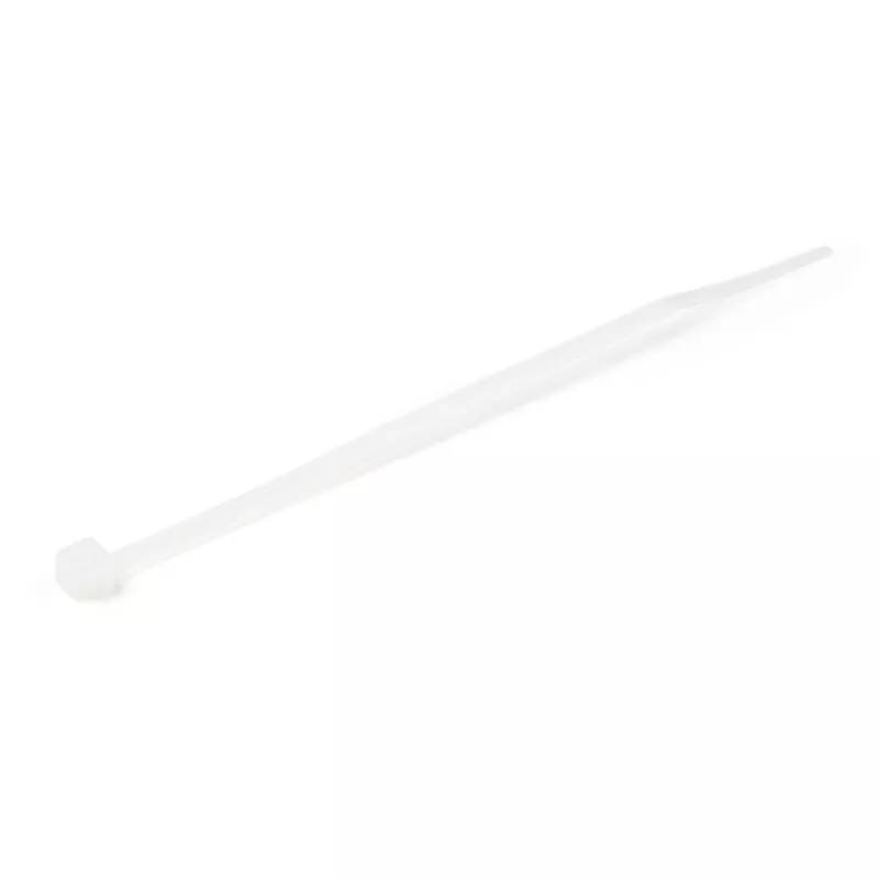 Opaski kablowe StarTech.com 4 cale (10 cm) – szerokość 1/16 cala (2 mm), średnica wiązki 7/8 cala (22 mm), wytrzymałość na rozciąganie 18 funtów (8 kg), nylonowe samozaciskowe opaski zaciskowe z zakrzywioną końcówką – zgodne z UL 94V-2/UL, 100 sztuk – białe