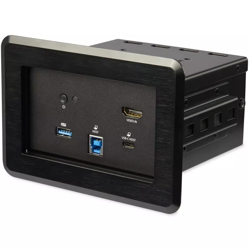 StarTech.com Stacja dokująca do sal konferencyjnych - Uniwersalna stacja dokująca do laptopów - 4K HDMI, zasilanie 60 W, koncentrator USB, GbE, audio - Skrzynka łączności do montażu w stole dla przestrzeni współpracy typu huddle/boardroom