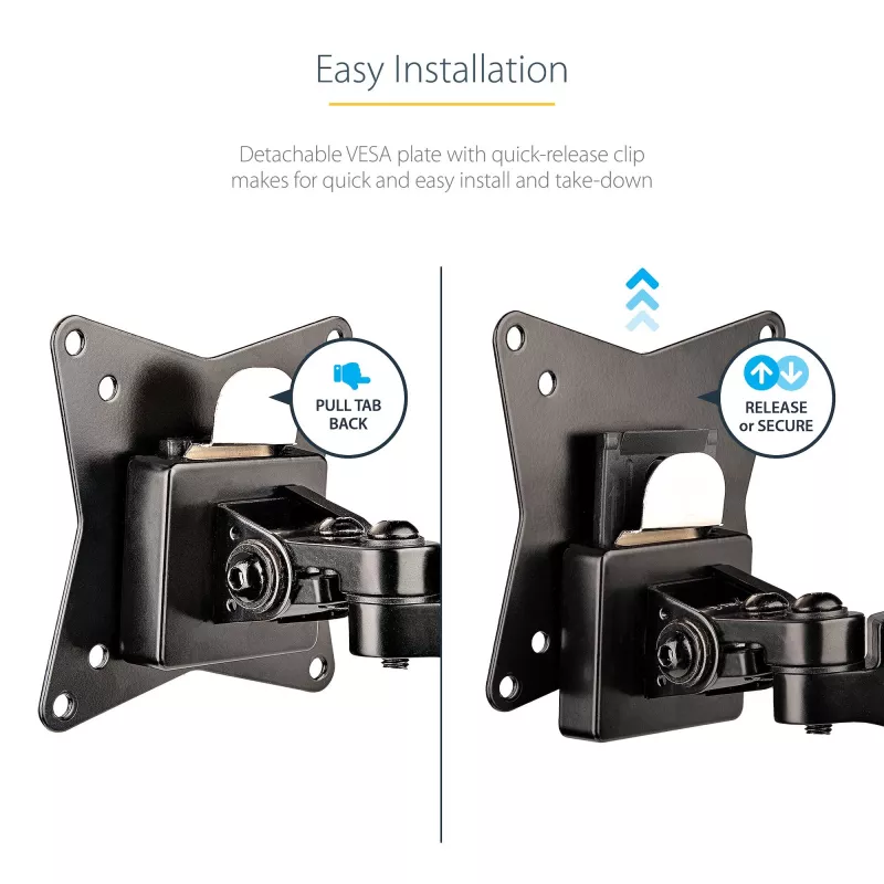 Ramie do monitora biurkowego StarTech.com do pojedynczego wyświetlacza VESA do 32 cali lub 49 cali ultrawide 8 kg – pełny zakres ruchu, regulacja wysokości – zacisk C, przelotka – pojedyncze ramię monitora