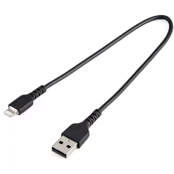 StarTech.com 12 cali (30 cm) Wytrzymały czarny kabel USB-A do Lightning – Wytrzymały, wzmocniony włóknem aramidowym przewód zasilająco-synchronizujący USB typu A do Lightning – z certyfikatem Apple MFi do iPada/iPhone’a 12