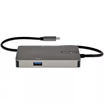 StarTech.com Adapter wieloportowy USB-C – USB-C do 4K 30Hz HDMI lub 1080p VGA – Mini stacja dokująca USB Type-C z przesyłem mocy Power Delivery 100 W, 3-portowy hub USB 5 Gb/s, GbE – 12 cali (30 cm) dołączony kabel